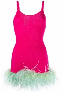 Saint Laurent Mini-jurk met veren afwerking Roze