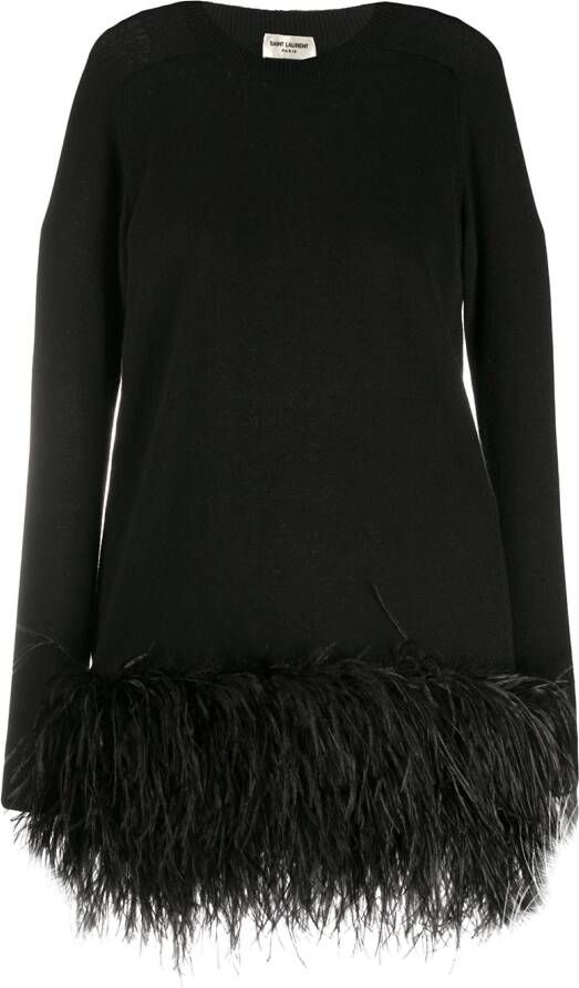 Saint Laurent Mini-jurk met veren afwerking Zwart