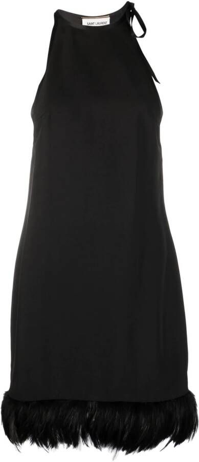 Saint Laurent Mini-jurk met veren Zwart
