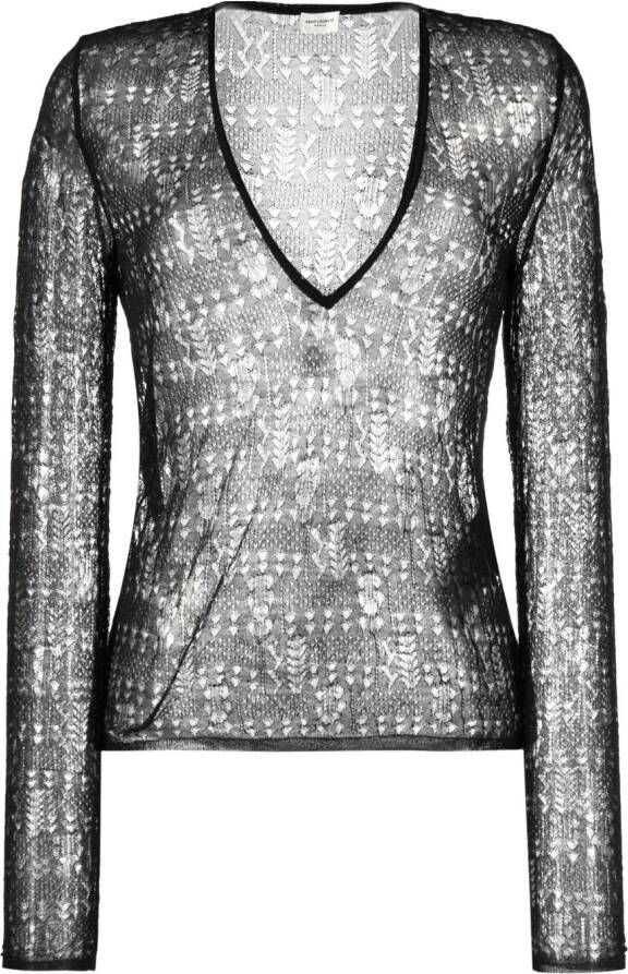 Saint Laurent Opengebreide top Zwart