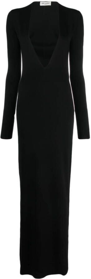 Saint Laurent Maxi-jurk met watervalhals Zwart