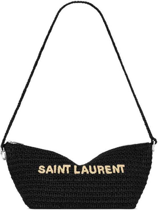 Saint Laurent Schoudertas met geborduurd logo Zwart