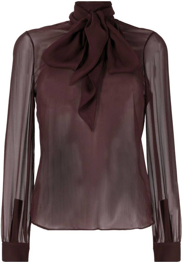 Saint Laurent Semi-doorzichtige blouse Bruin
