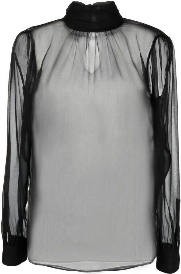 Saint Laurent Semi-doorzichtige blouse Zwart