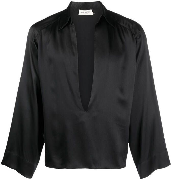 Saint Laurent Shirt met watervalhals Zwart