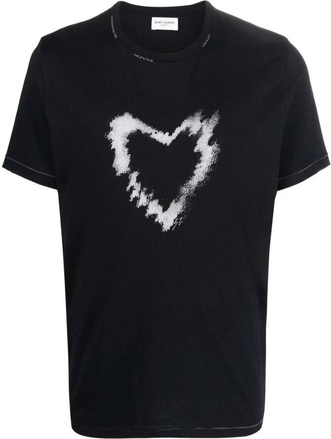 Saint Laurent T-shirt met hartprint Zwart