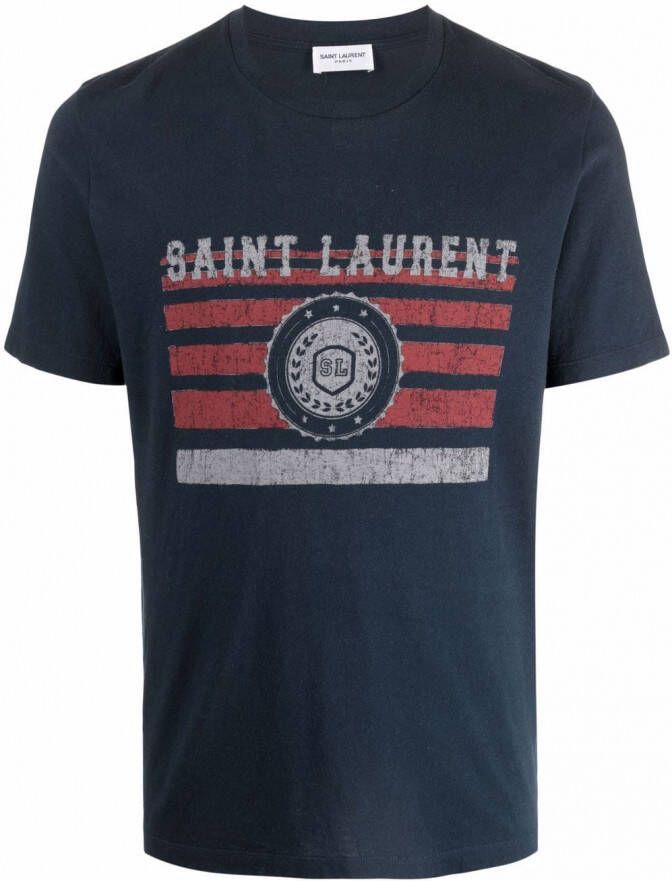 Saint Laurent T-shirt met logoprint Blauw
