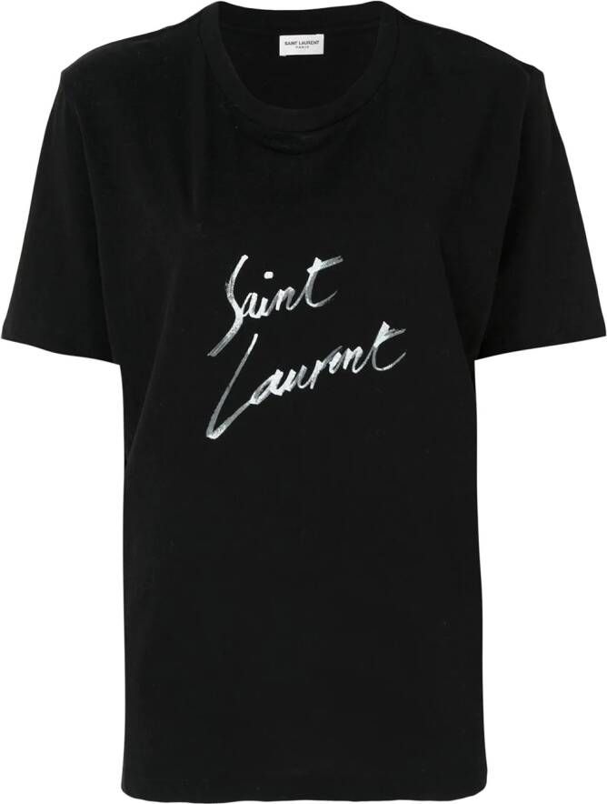 Saint Laurent t-shirt met logoprint Zwart