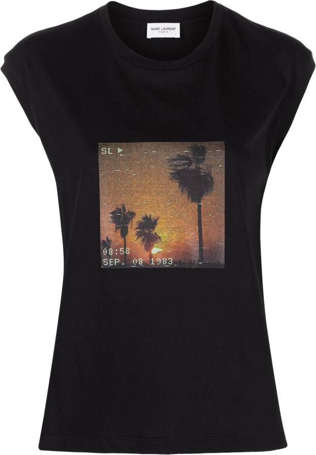 Saint Laurent T-shirt met print Zwart