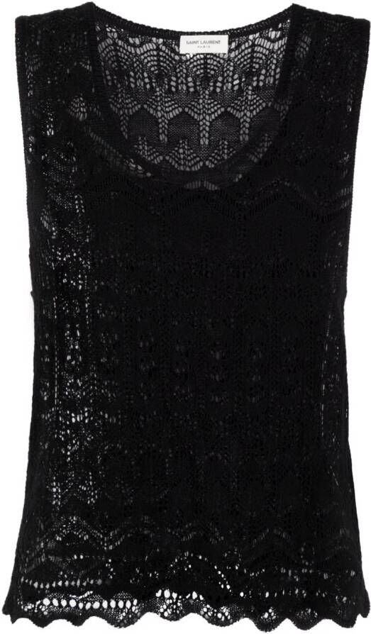 Saint Laurent Top met diepe ronde hals Zwart