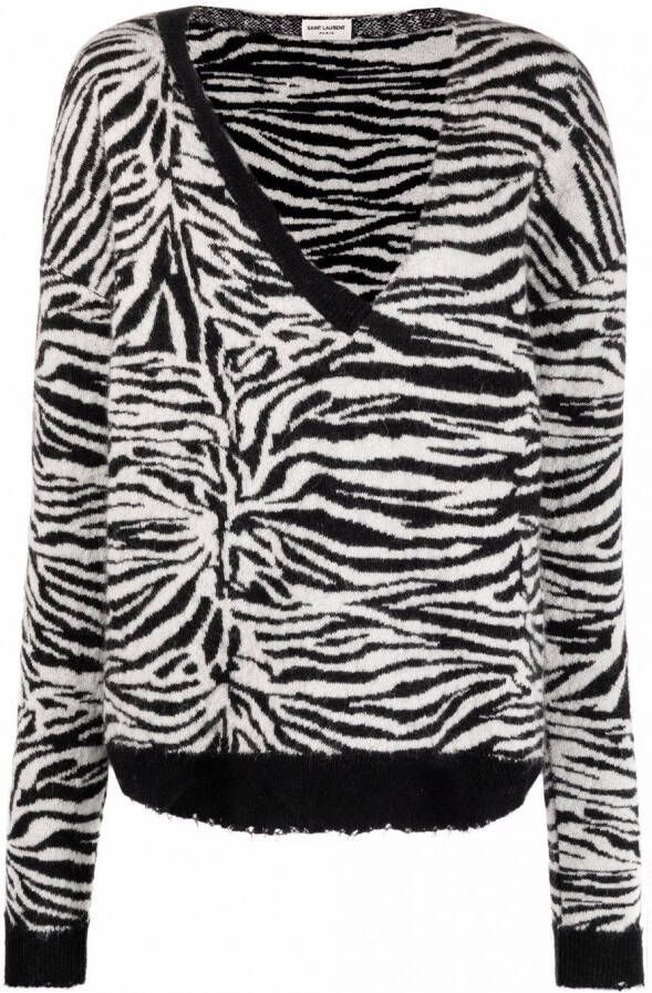 Saint Laurent Trui met zebrapatroon Wit