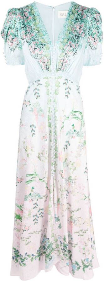Saloni Jurk met bloemenprint Groen