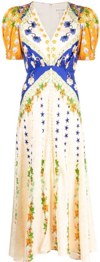Saloni Jurk met bloemenprint Beige