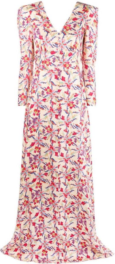 Saloni Maxi-jurk met bloemenprint Beige