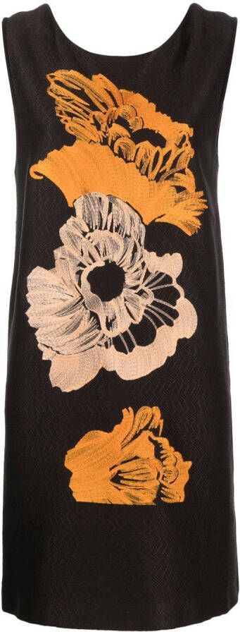 Ferragamo Jurk met geborduurde bloemen Bruin