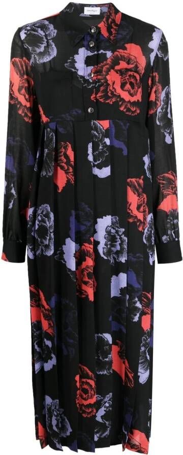 Ferragamo Midi-jurk met bloemenprint Zwart