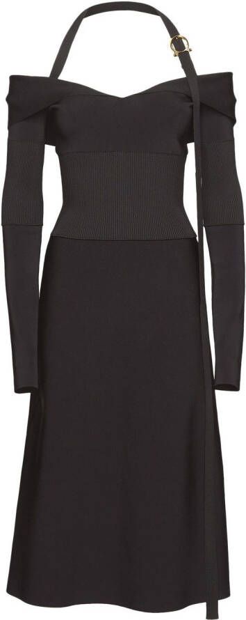 Ferragamo Off-shoulder midi-jurk Zwart