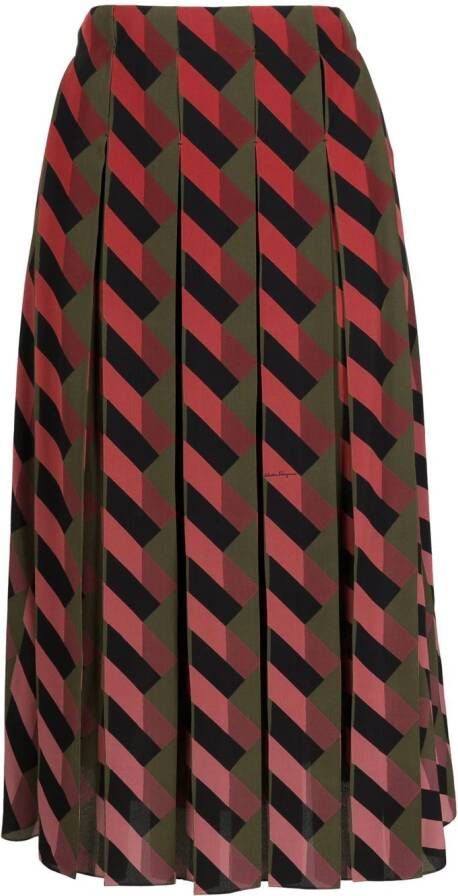 Ferragamo Plooirok met geometrische print Rood