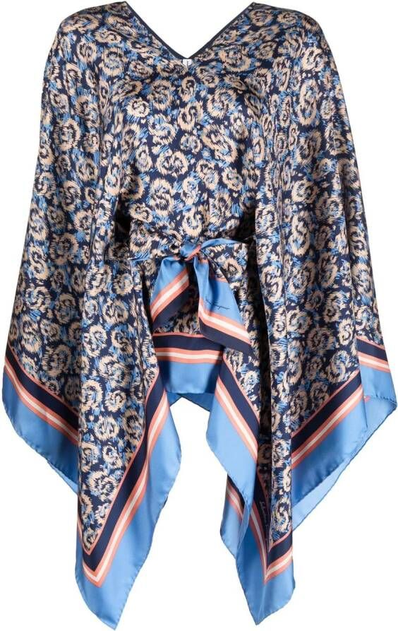 Ferragamo poncho met dierenprint Blauw