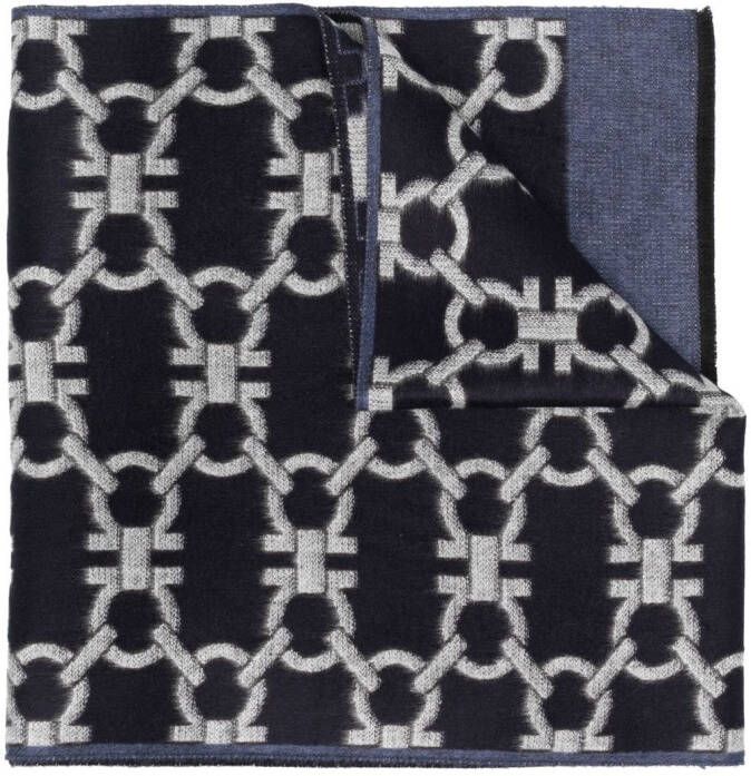 Ferragamo Sjaal met gancini patroon Blauw