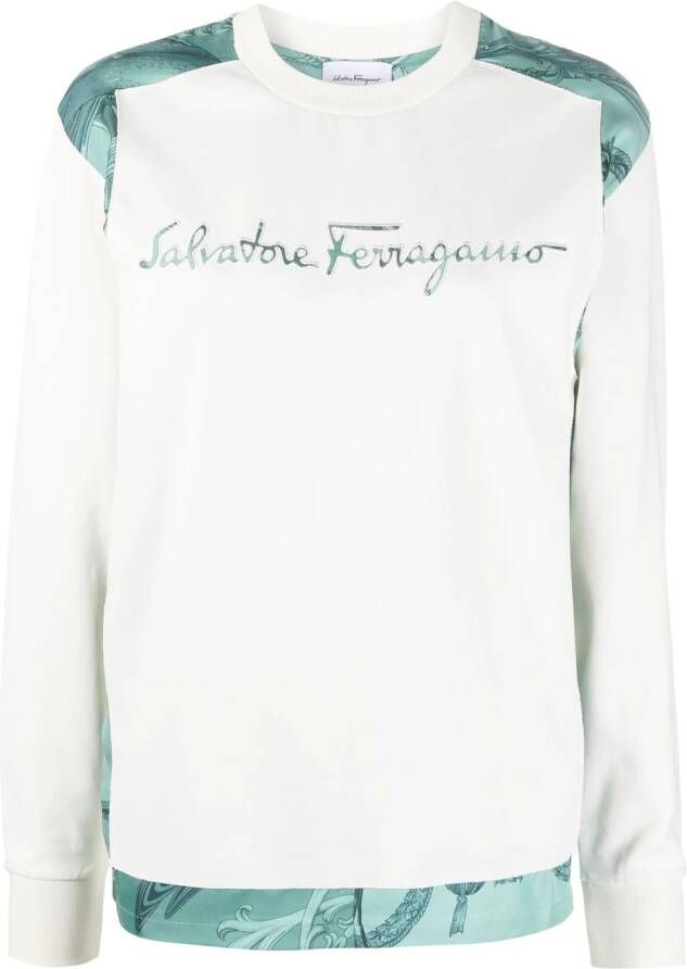 Ferragamo Sweater met geborduurd logo Wit