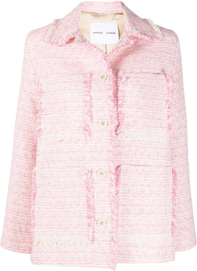 SAMSOE bouclé frayed-edge jacket Roze