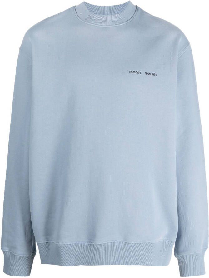 SAMSOE Sweater met logoprint Blauw