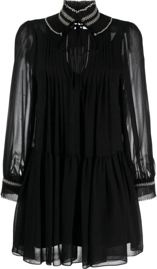SANDRO Mini-jurk met gesmockt vlak Zwart