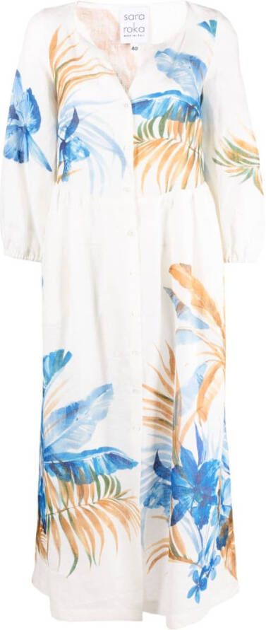 Sara Roka Maxi-jurk met palmboomprint Wit