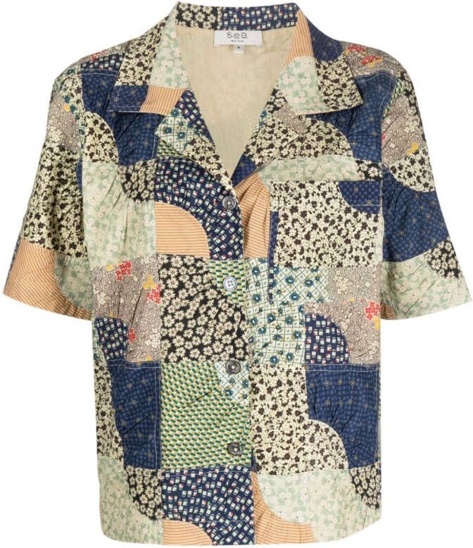 Sea Louie blouse met patchwork Groen