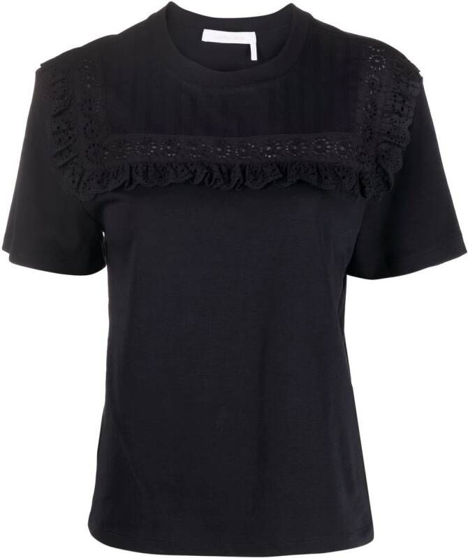 See by Chloé Broderie anglaise T-shirt Blauw