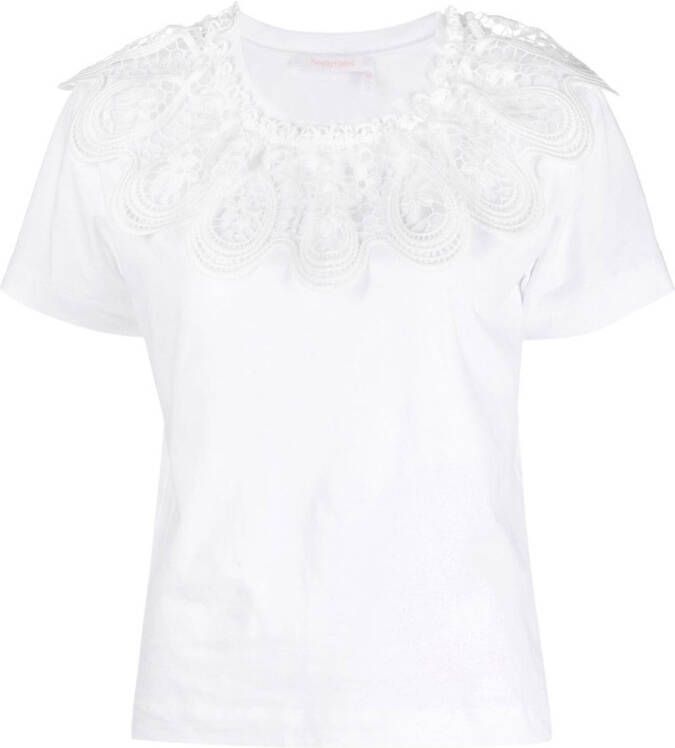 See by Chloé T-shirt met kraag van kant Wit