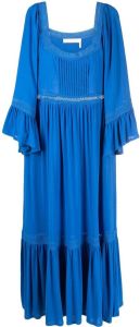 See by Chloé Midi-jurk met vierkante hals Blauw
