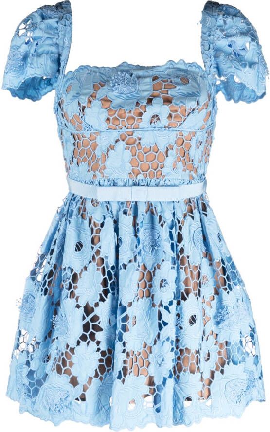 Self-Portrait Mini-jurk met kant Blauw