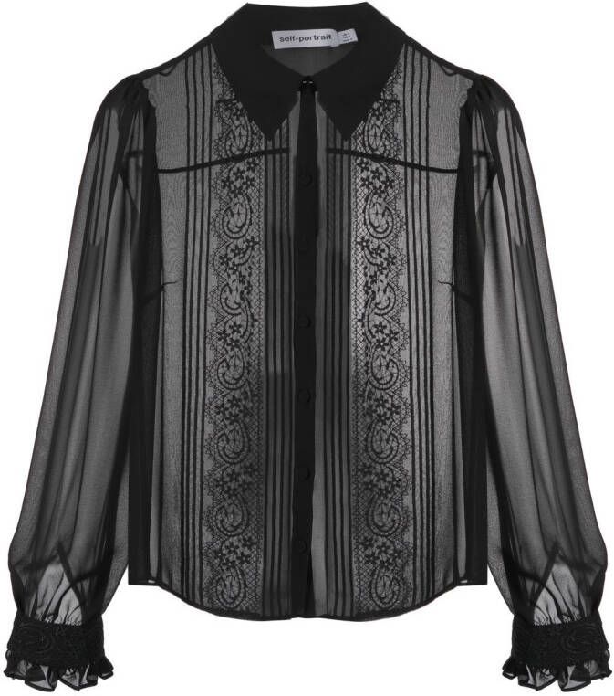 Self-Portrait Blouse met kanten detail Zwart