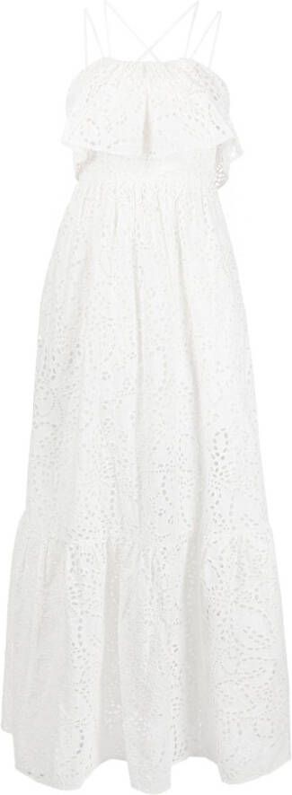 Self-Portrait Broderie anglaise maxi-jurk Wit