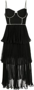 Self-Portrait Midi-jurk verfraaid met kristallen Zwart