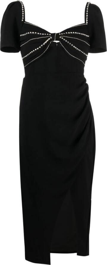 Self-Portrait Midi-jurk verfraaid met stras Zwart