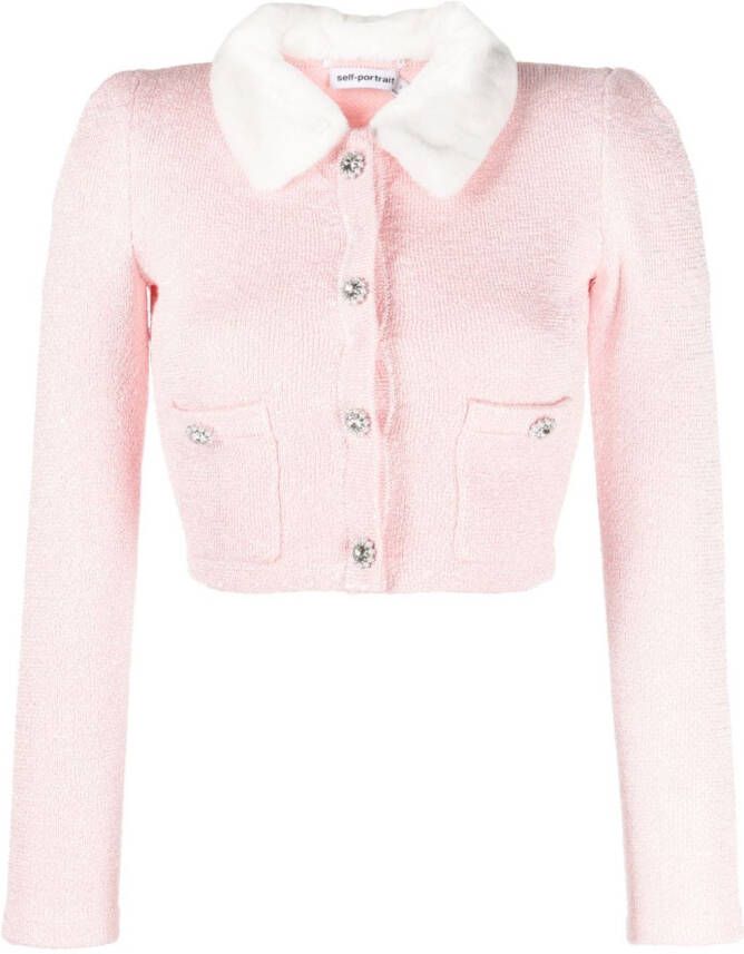Self-Portrait Vest met kraag van imitatiebont Roze