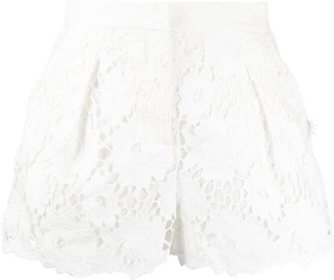 Self-Portrait Shorts met bloemenkant Wit