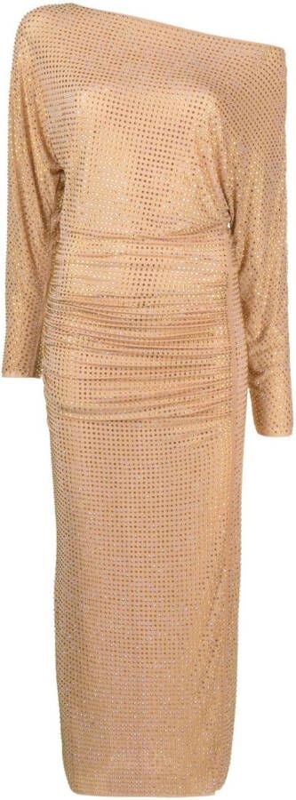 Self-Portrait Midi-jurk verfraaid met stras Beige