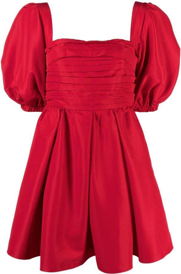 Self-Portrait Mini-jurk met pofmouwen Rood