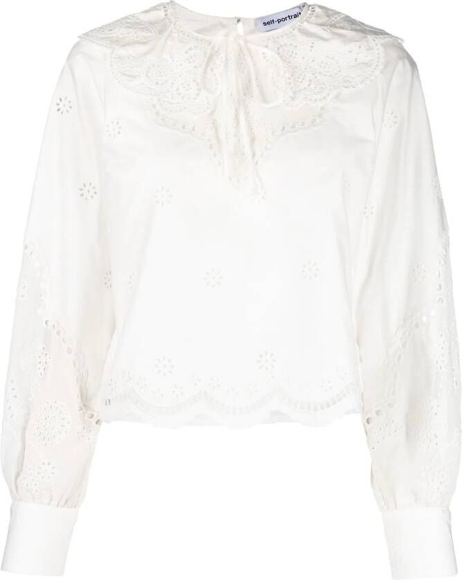 Self-Portrait Blouse met broderie anglaise Wit