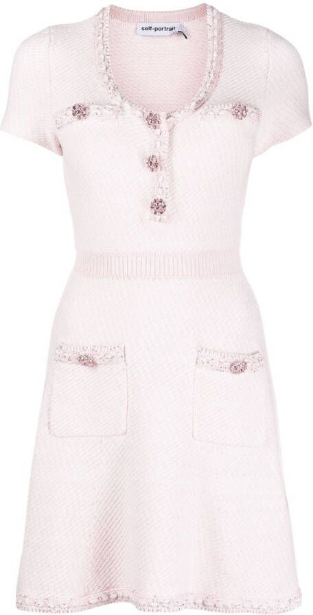 Self-Portrait Mini-jurk met korte mouwen Roze