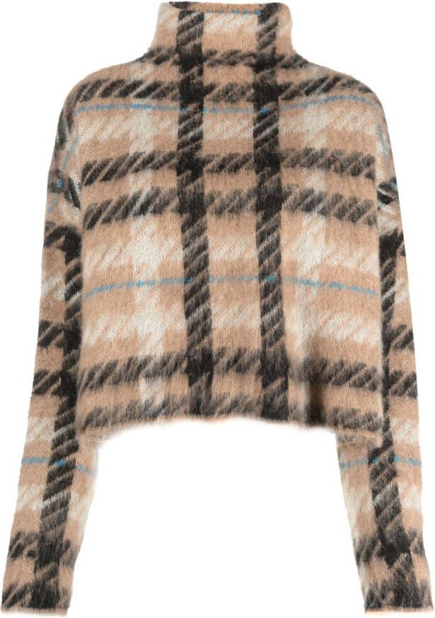 Semicouture brushed check-intarsia jumper Grijs