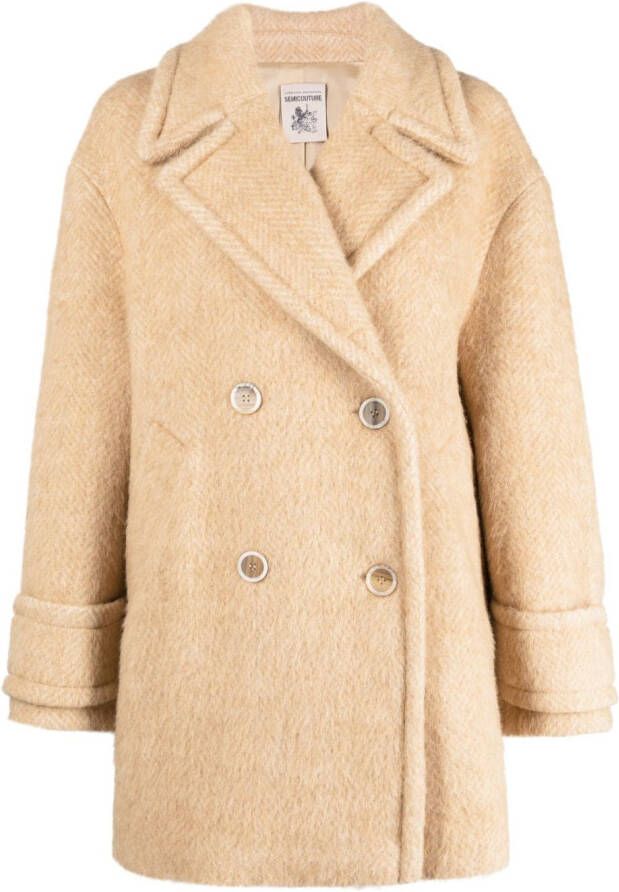 Semicouture brushed herringbone double-breasted coat Beige