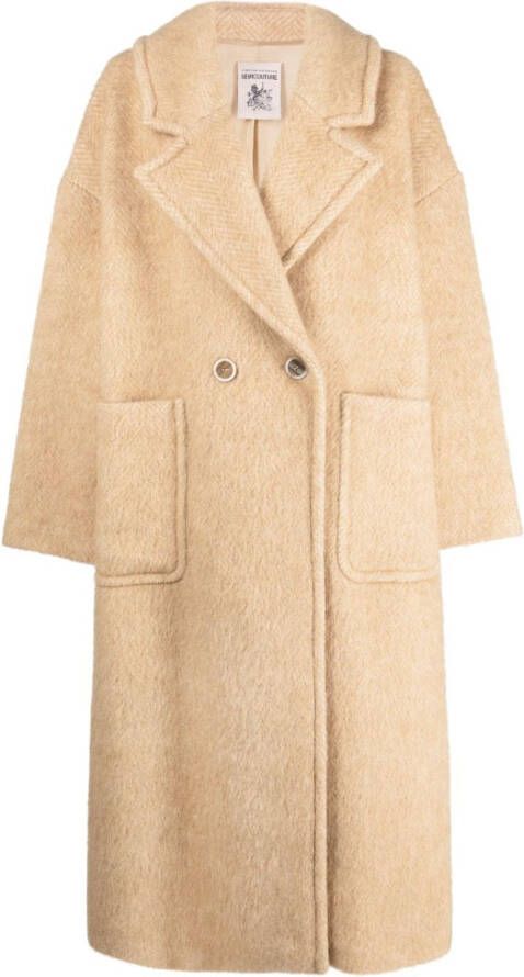 Semicouture brushed herringbone double-breasted coat Beige