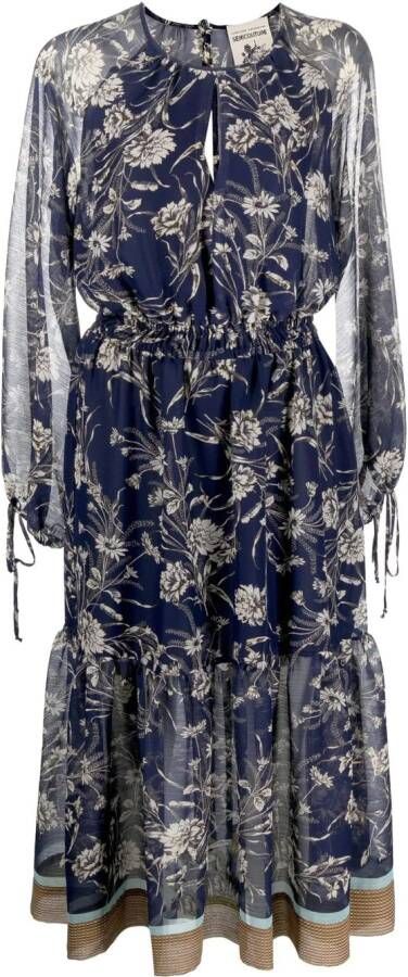 Semicouture Midi-jurk met bloemenprint Blauw