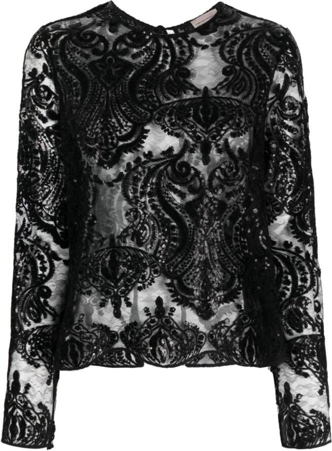 Semicouture sequinned lace blouse Zwart