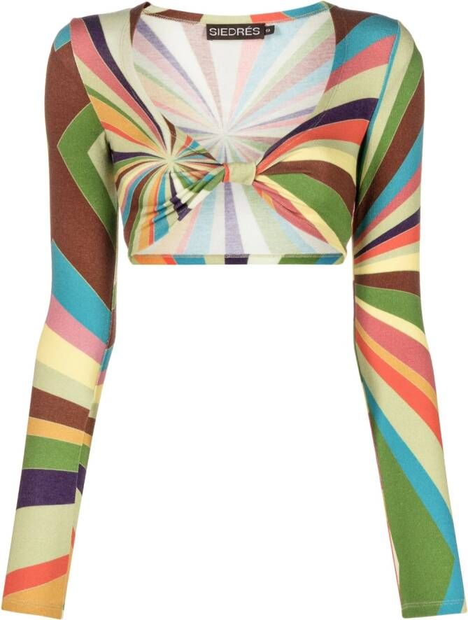SIEDRES Sun-ray abstracte prints cropped top Groen